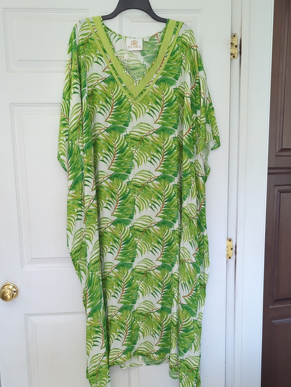 Nicoblu Ashley Kaftan In Undulating Palm Leaves